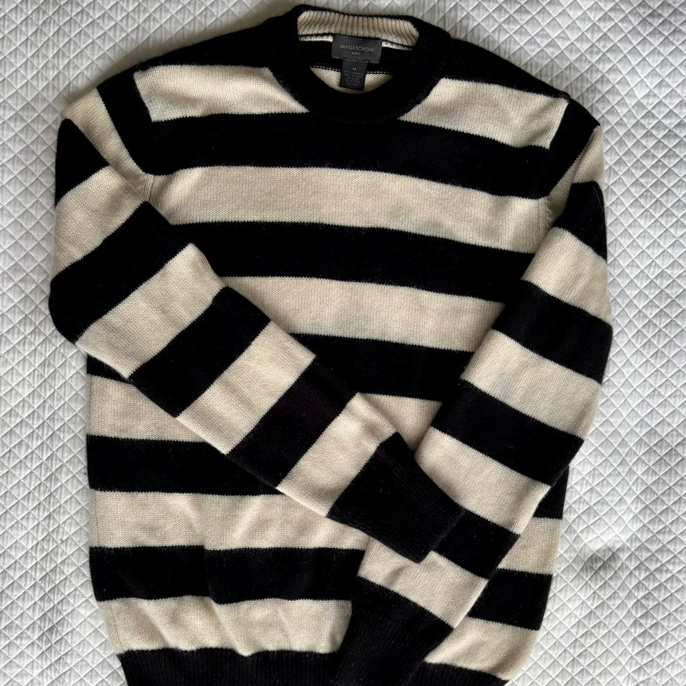 Magaschoni men’s luxe M cashmere black and cream sweater - Picture 2 of 8